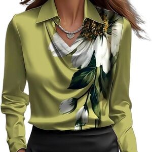Floral silk  Olive Green Women's Top